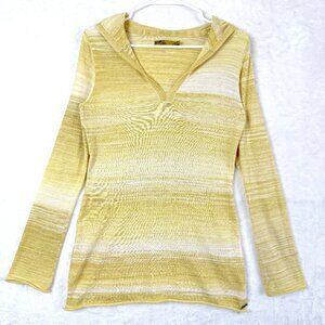 Prana Activewear Gemma Hooded Striped Long Sleeve Tunic Sweater Womens M Yellow